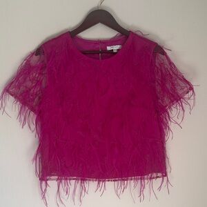 Milly Vibrant Pink Feathered Blouse